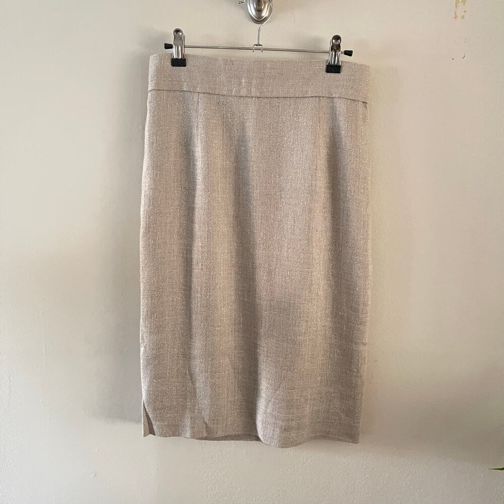 Lela Rose Womens 6 Pencil Skirt Taupe Linen Blend Silk Lined Metallic